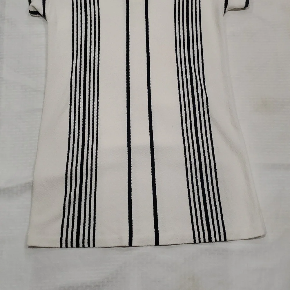 St John white black Terry Cloth  striped knit tunic dress size L - Picture 9 of 16